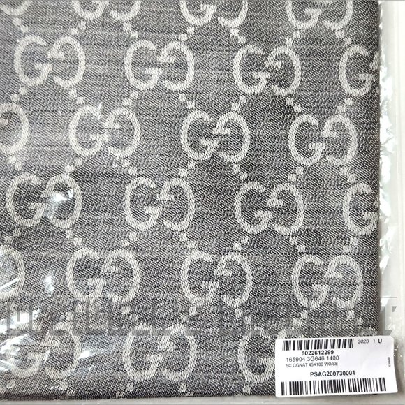 GUCCI light & med Heather Gray GGNAT wool & silk 18x70" shawl Pashmina scarf NWT - Picture 10 of 10